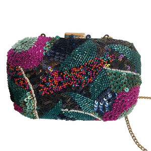 Sfera Beaded Sequin Clutch Bag with Chain Strap | Handmade Look Evening Purse